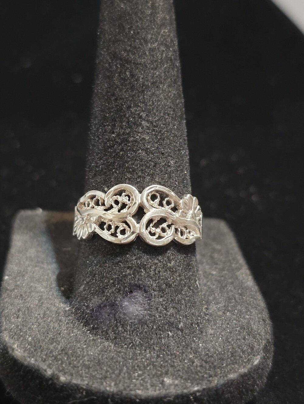 Vintage Sterling Silver Floral Filigree Scroll Ring Made In Mexico
